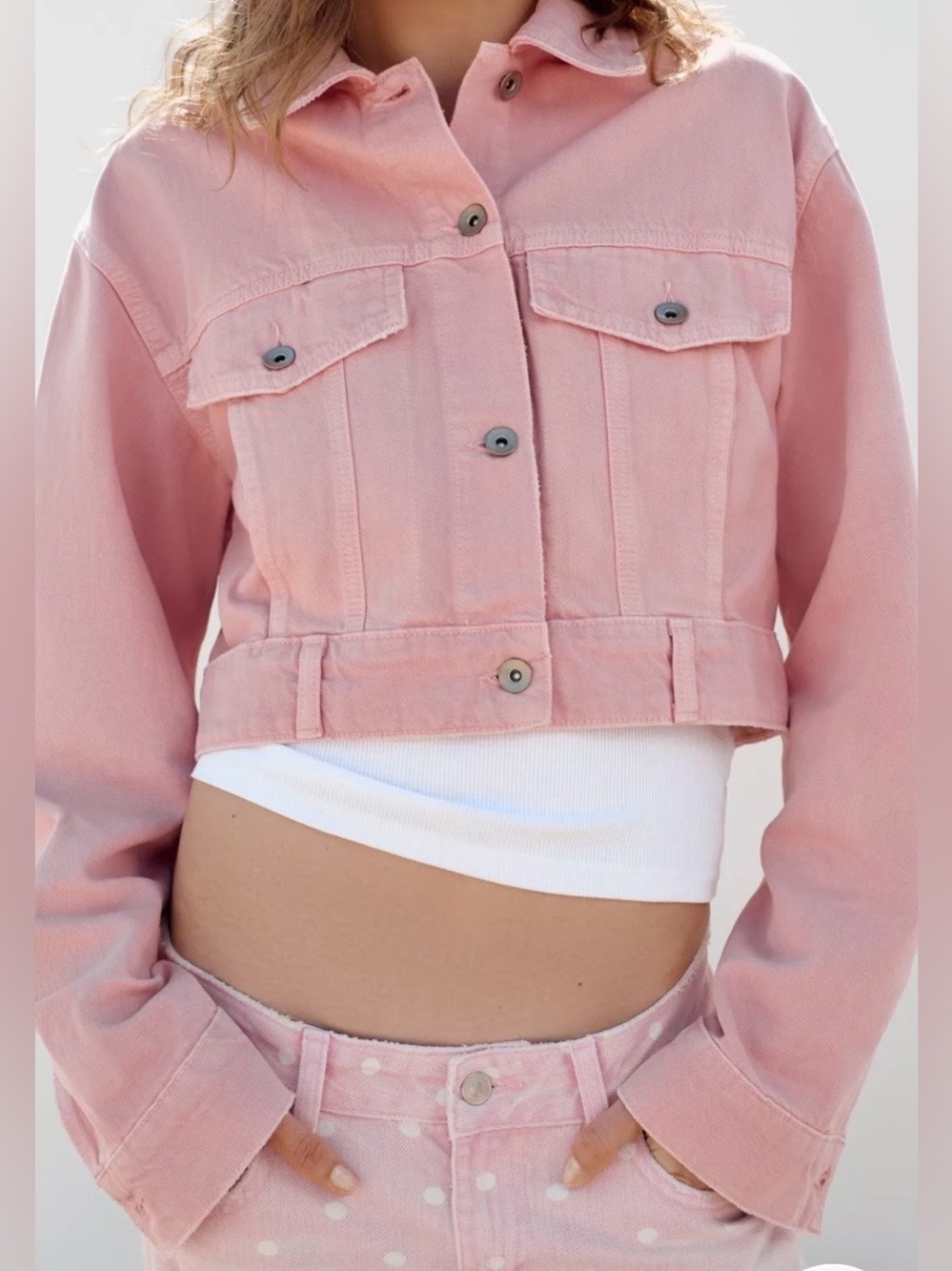 Zara NWT Pink Cropped Denim Jacket | Cotton Button-Front Trucker Jacket